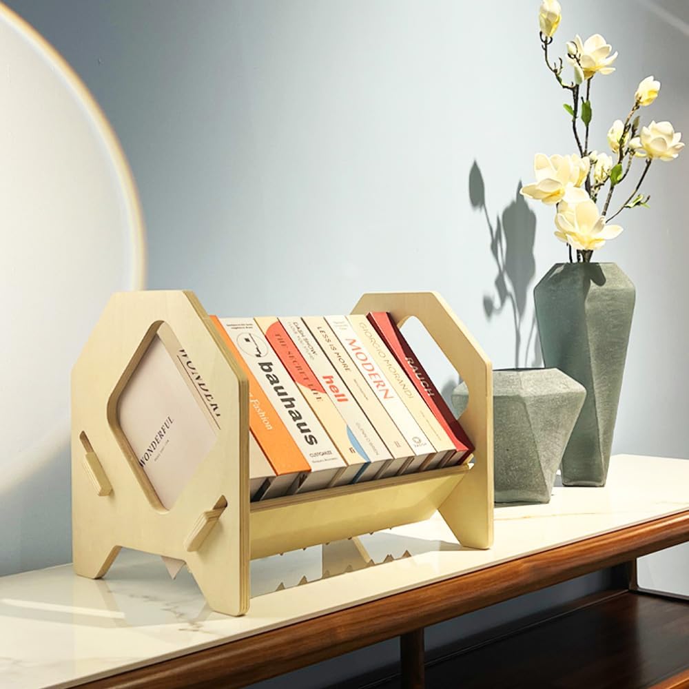 Desktop Bookshelf, Stackable Book Organizer with Handle, Storage Rack for CD/Magazine/File Folder, Portable Small Bookshelf for Study, Living Room, Kid's Room, No Nails, Medium Size