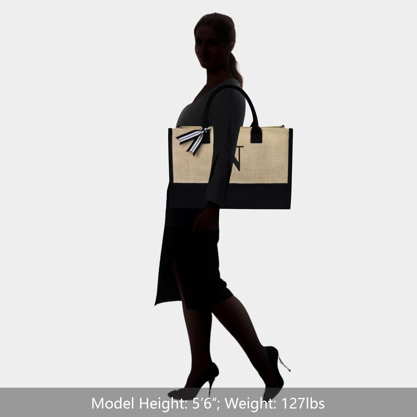 TOPDesign Initial Jute/Canvas Tote Bag, Personalized Present Bag, Suitable for Wedding, Birthday, Beach, Holiday, is a Great Gift for Women, Mom, Teachers, Friends, Bridesmaids(Letter N)