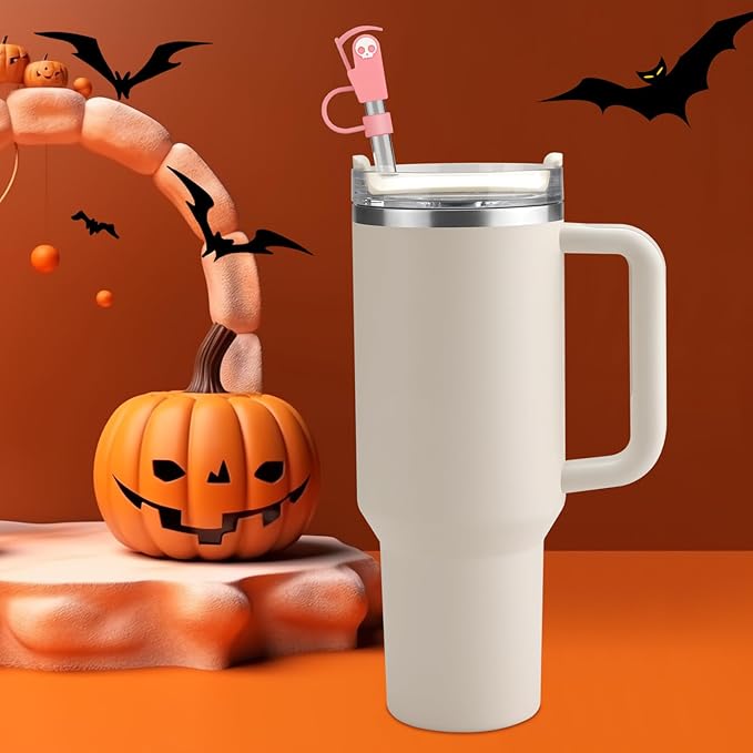 Halloween Silicone Straw Covers Cap for Stanley Cup, Cute Straw Topper for Stanley 30&40 Oz Tumbler, Reusable Dust-Proof Drinking Straw Cover, Set of 4 (Halloween Reaper)