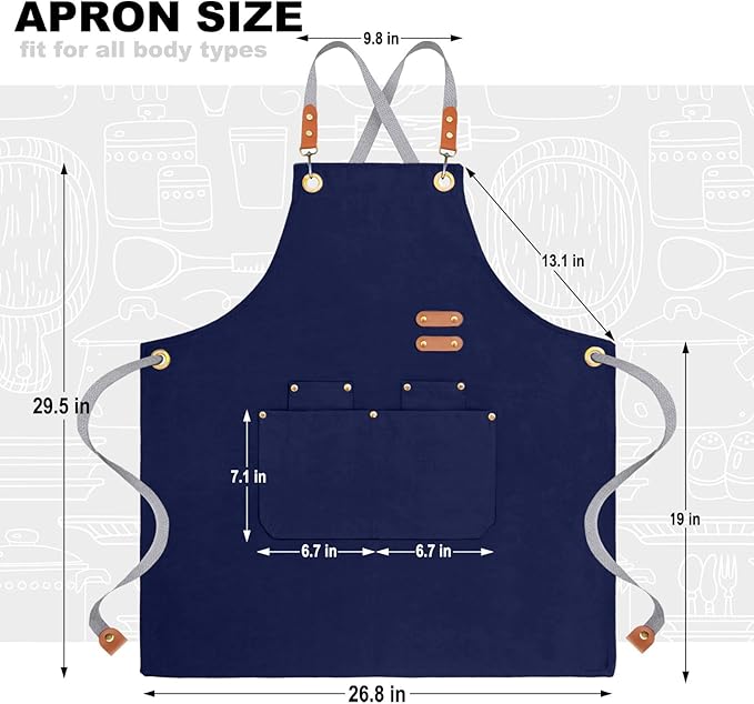 chef apron bib tool apron for man woman cross back straps with 4 pockets for kitchen cooking gardening baking working