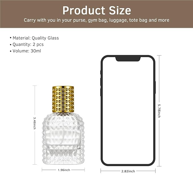 2 Pack 30ml Refillable Spray Perfume Bottles, Empty Clear Perfume Atomizer, Portable Perfume Mist Spray Bottle Travel Perfume Dispenser (30ML, Silver)