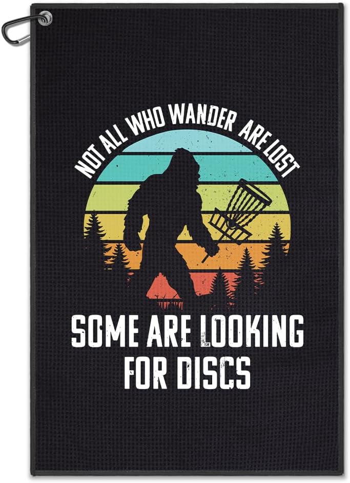 DYJYBMY Not All Who Wander are Lost Some are Looking for Discs Printed Golf Towel for Golf Bags with Clip, Funny Disc Golf Bigfoot Towel, Golf Towel Gifts for Disc Golfer Men Women Disc Golf Lovers