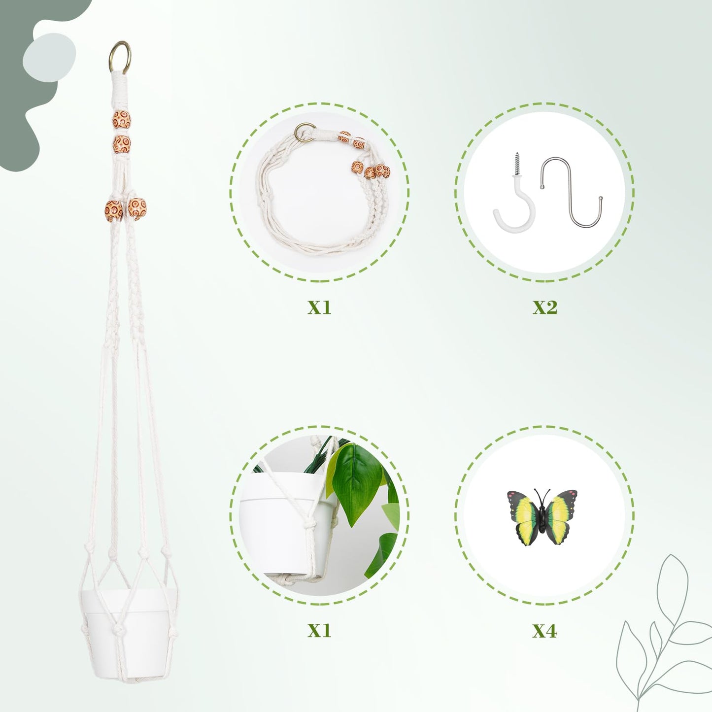 BLEUM CADE 1pcs Fake Hanging Plants Kit with Pot and Plant Hanger, Artificial Pothos Vines Hanging Potted Plant Greenery for Home Living Room Indoor Outdoor Decor