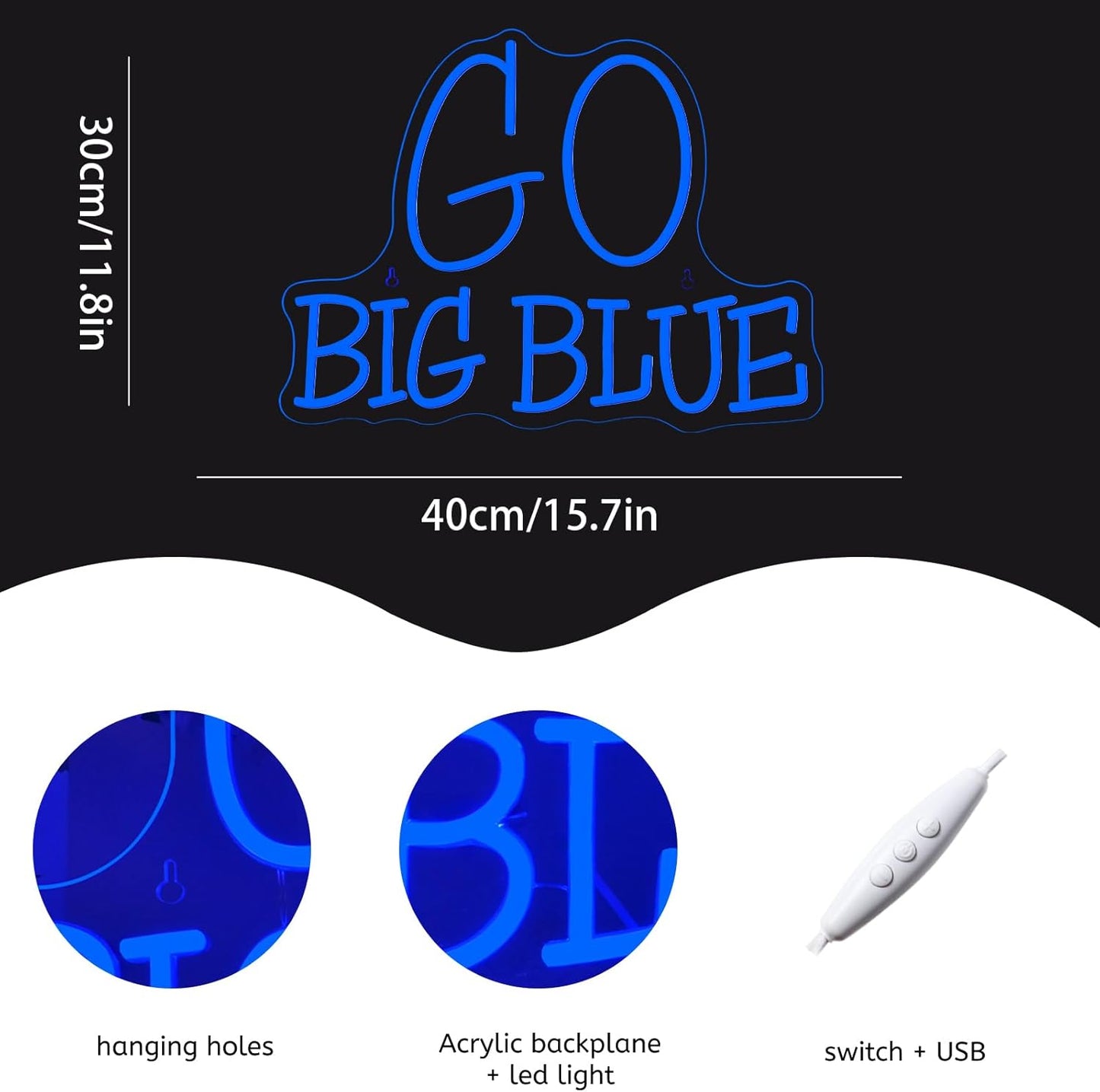 WLHOPE Go Big Blue Neon Sign Led Signs for Party Wall Decor, Neon Lights Transparent Acrylic Board Sign for Man Cave Bar Game Room Decoration