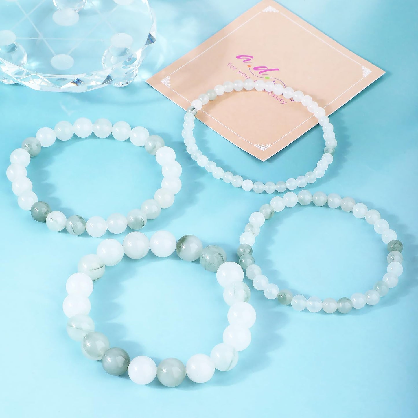 AD Beads 4mm Handmade Tianshan Jade Elastic Bracelet Natural Gemstone for Purity and Tranquility Meditation, Yoga, Healing and Energy Gift for Men Women