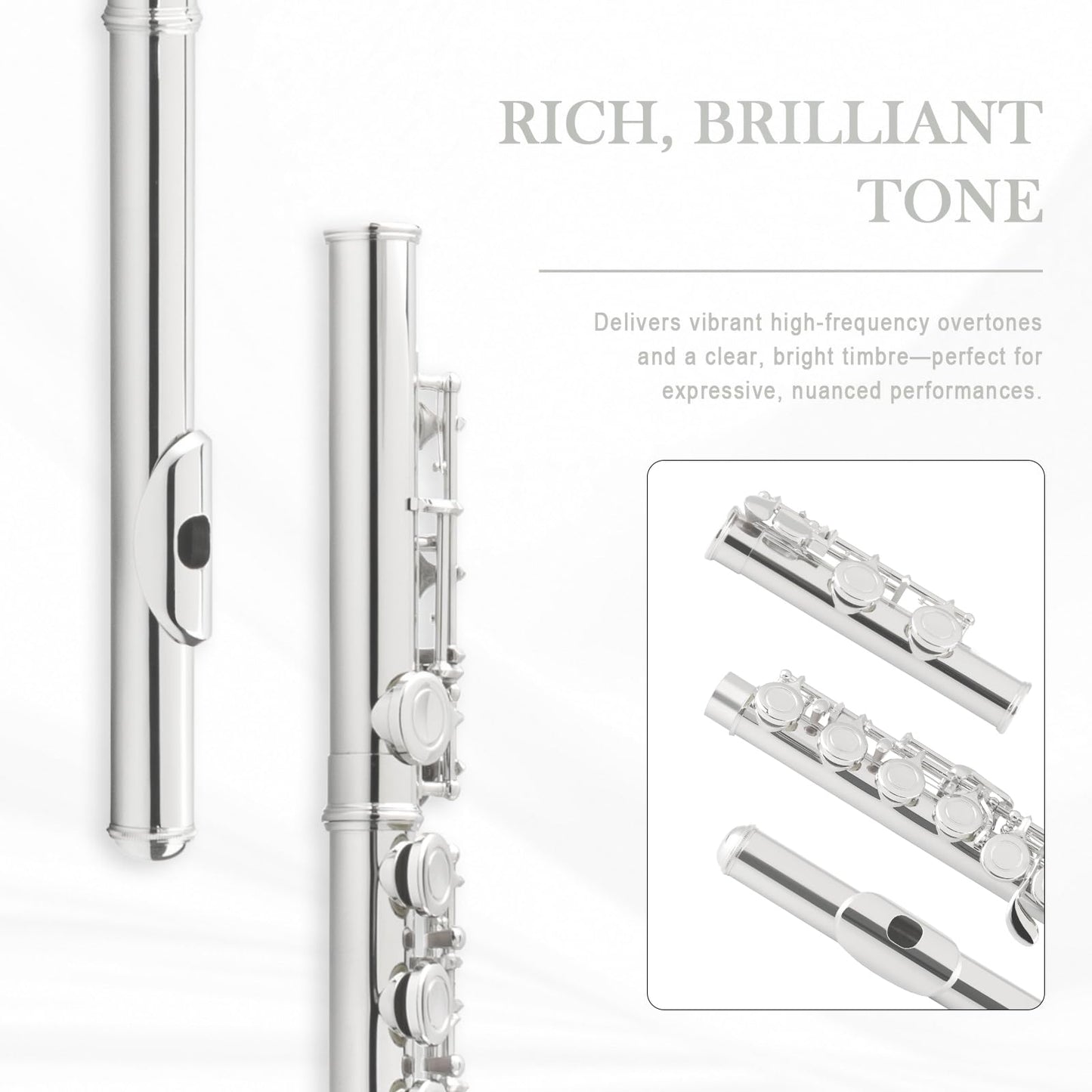 Sonicake Closed Hole 16 Keys Flute, Silver-Plated C Flutes For Beginner Student, Flute Instrument With Cleaning Kit, Carrying Ca