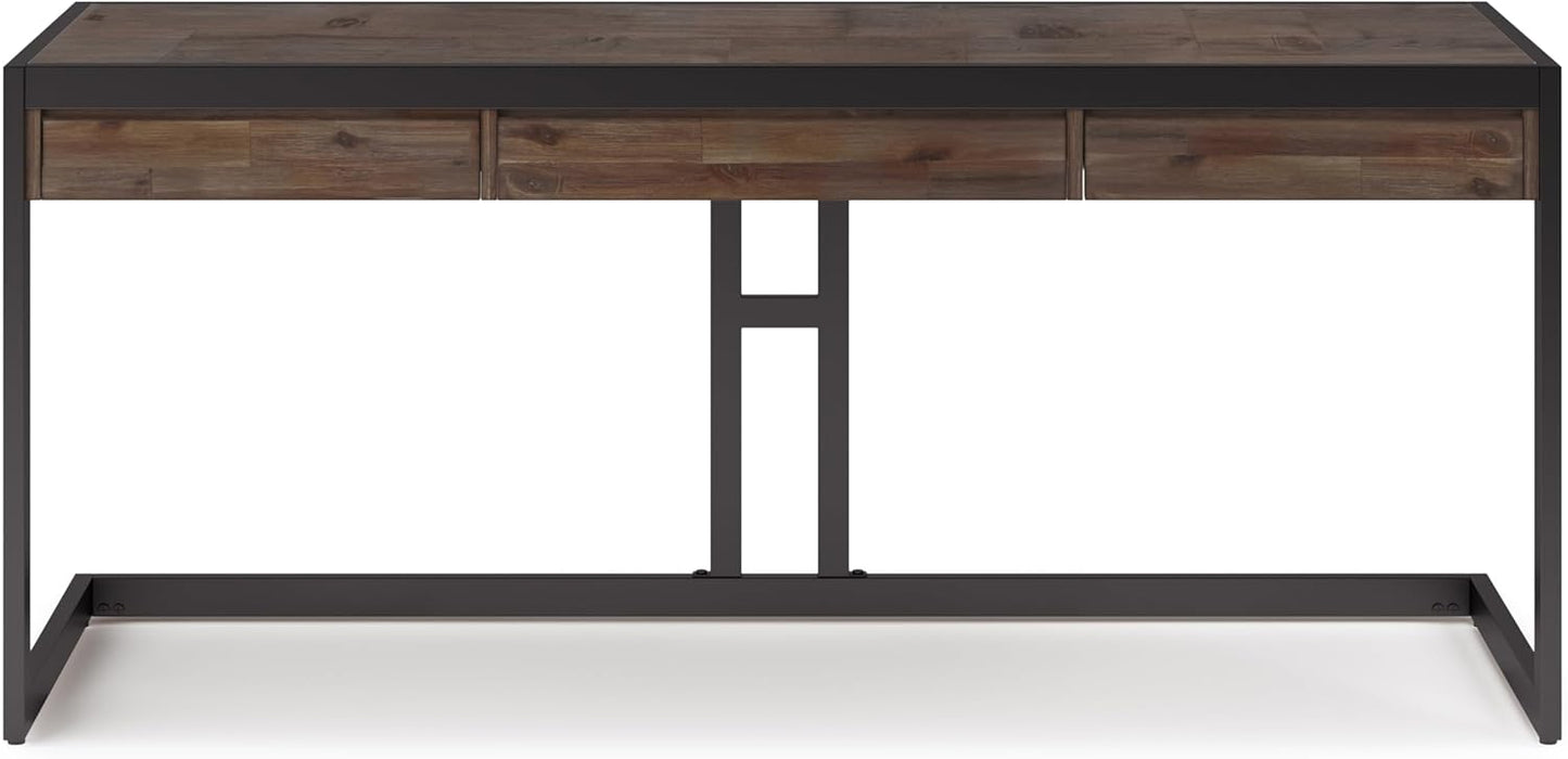 SIMPLIHOME Erina Large Desk - 72-Inch Wide Solid Acacia Wood and Metal Writing Desk in Rustic Natural Aged Brown, Modern Industrial Home Office Computer Table with Drawers and Flip-Down Keyboard Tray