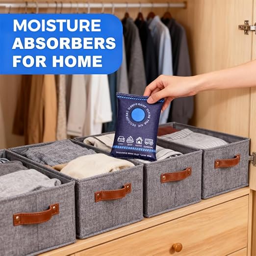 5-Pack Reusable Dehumidifier Bags, 100g Rechargeable Desiccant Packs for Moisture Absorption, Fits Car Truck RV Closet Basement Toolbox