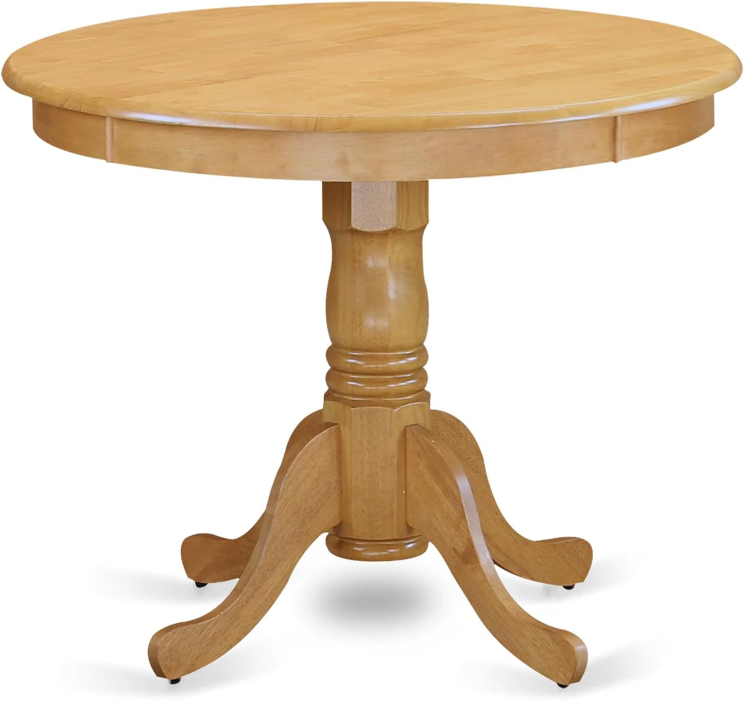 East West Furniture ANEN3-OAK-51 3 Piece Modern Dining Table Set Contains a Round Kitchen Table with Pedestal and 2 Autumn Green Faux Leather Upholstered Chairs, 36x36 Inch, Oak