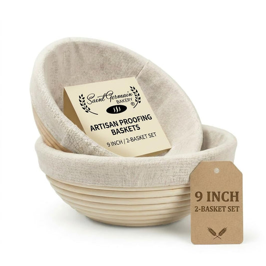 Saint Germain Bakery Premium Round Bread Banneton Basket with Liner (Set of 2 9" Round Baskets)