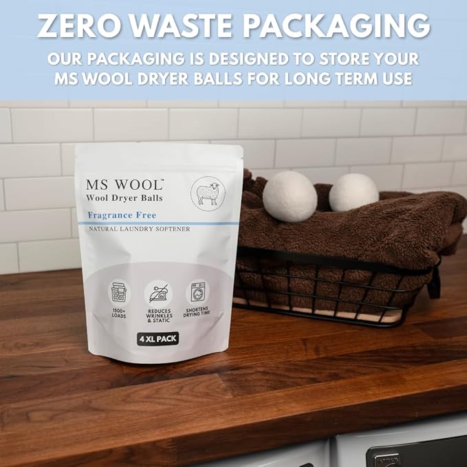 Fragrance-Free Wool Dryer Balls (4 XL Pack) – Natural Fabric Softener, Reusable, Reduces Wrinkles & Saves Drying Time, Better Alternative to Liquid Softeners & Dryer Sheets