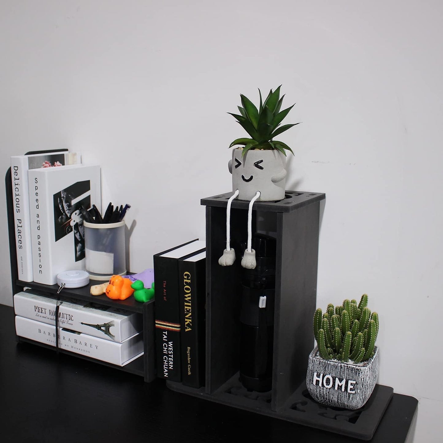 YGYQZ Desk Shelves Desktop Orgnizer Shlef-Black Office Organization for Top of Desk Organizers and Corner Bookshelf Table Top Shelving Small Hutch Decorations for Women Office