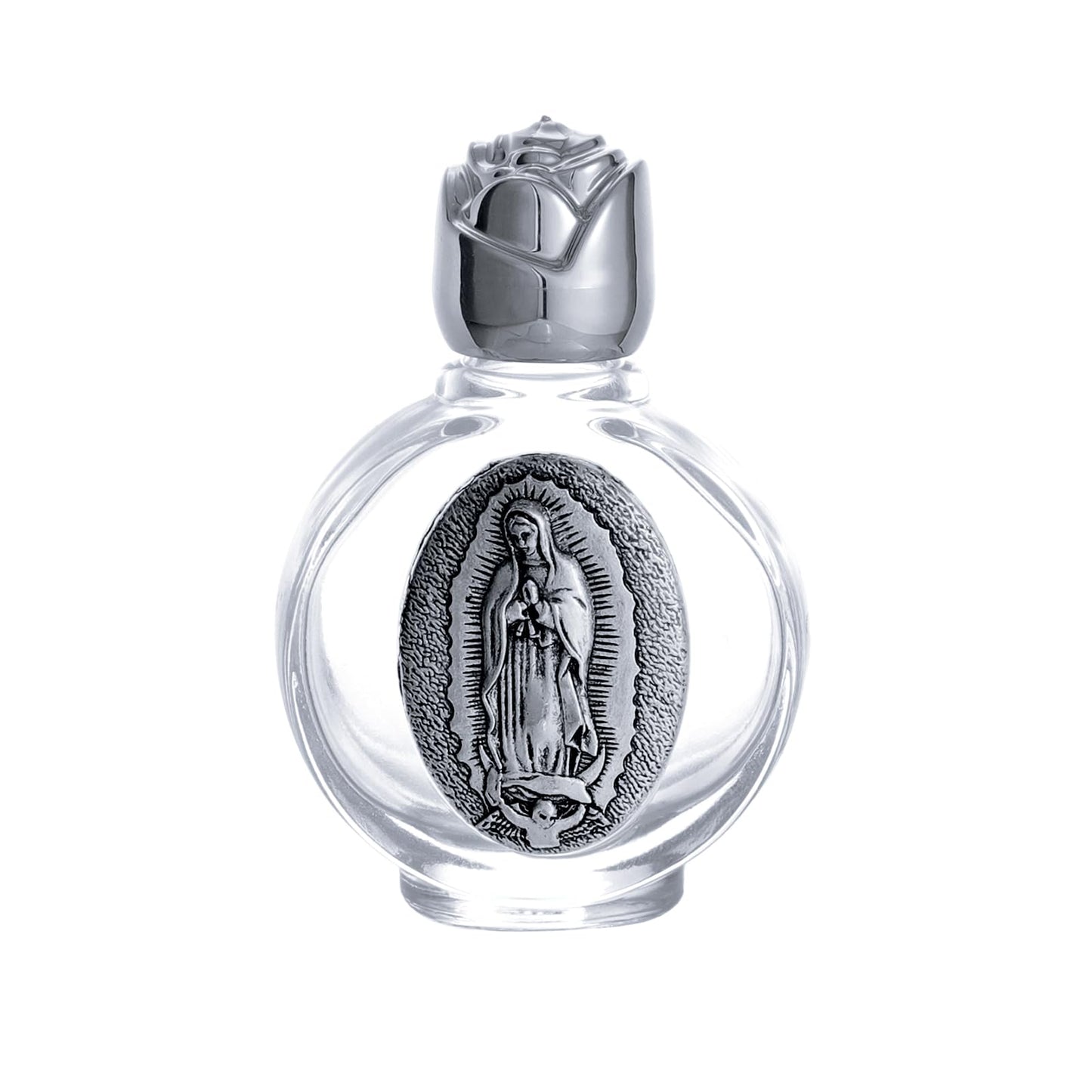 KOMI 12PCS Glass Holy Water Bottle 0.5 floz Mini Holy Water Container with Embossed Our Lady of Guadalupe Religious Empty Travel Bottle Church Catholic Gifts