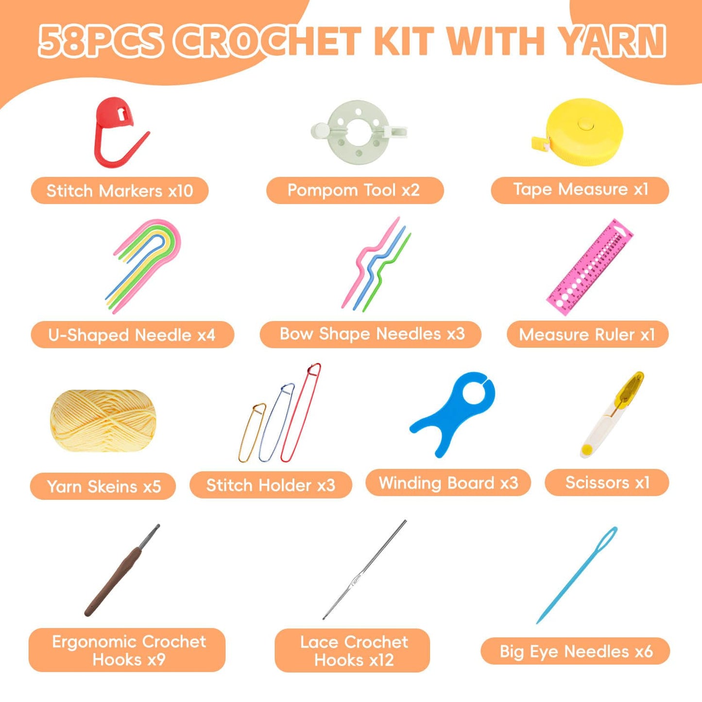 HATINXIA 58pcs Crochet Kit Beginners, Crochet Hook Set with Yarn, Portable Crocheting Kit for Starter, Ergonomic Crochet Needles Tools DIY Knitting Accessories for Experienced Crochet Lovers, Purple