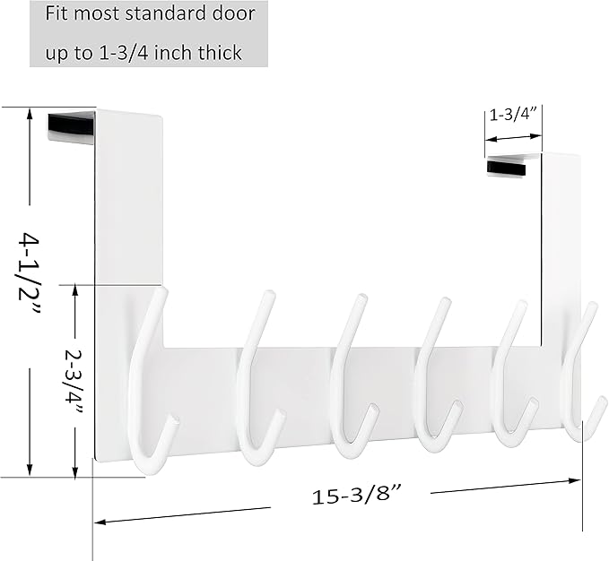 WEBI Over The Door Hooks,Door Hanger Over The Door Towel Rack,Door Coat Towel Hanger Door Coat Rack 6 Hooks for Hanging Clothes,Jacket,Hats,Bathroom,White,2 Packs
