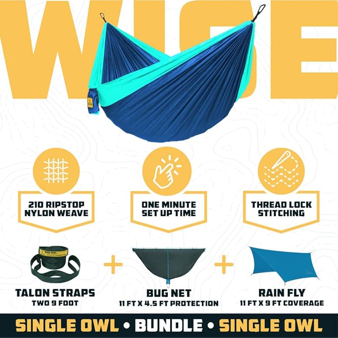 Wise Owl Outfitters Camping Hammock – 500lbs Portable Hammock with Tree Straps - Travel, Backpacking, Hiking, Outdoors Camping Gear - Single or Double