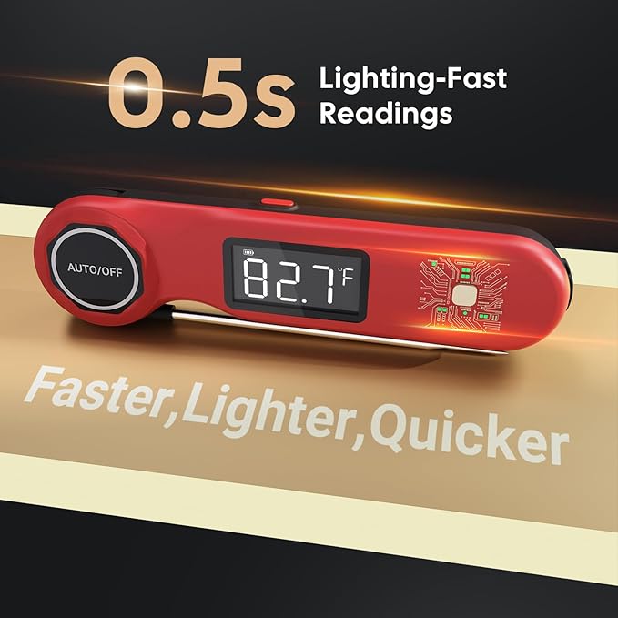 Rechargeable 0.5 Seconds Instant Read Meat Thermometer for Cooking, ±0.5℉ Accuracy Digital Food Thermometer with Large Screen, IP65 Waterproof Kitchen Thermometer with Magnets for Grilling Frying BBQ
