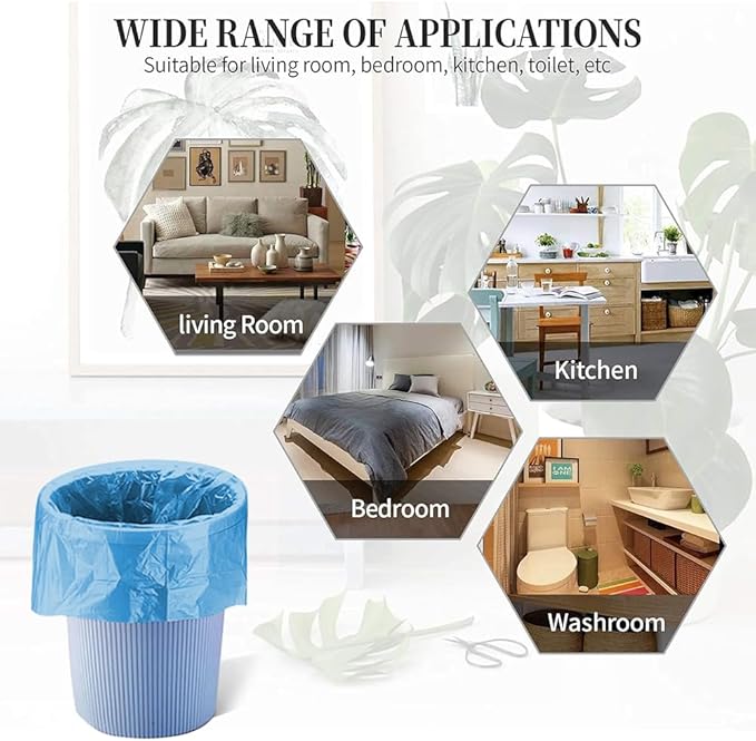 5 Rolls Small Trash Garbage Bags, 4 Gallon Strong Thin Material Disposable Kitchen Garbage Bags, Durable Plastic Trash Bags for Office Home Bedroom Garden Waste Bin, 200 Counts (Blue)