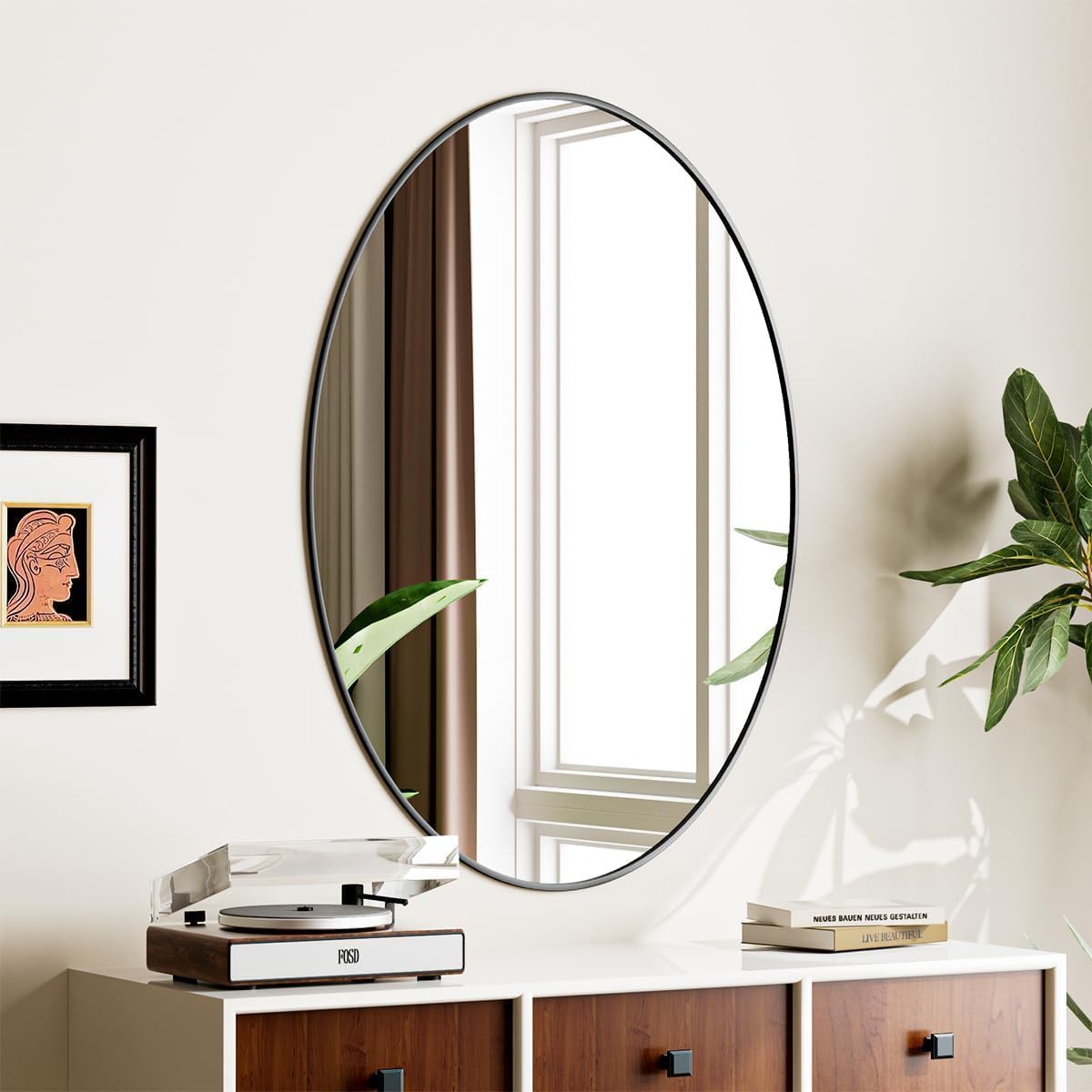 Koonmi Black Oval Bathroom Mirror, 24"x31" Bathroom Vanity Mirror, Oval Mirror for Bedroom Living Room Entryway, Hangs Horizontal or Vertical