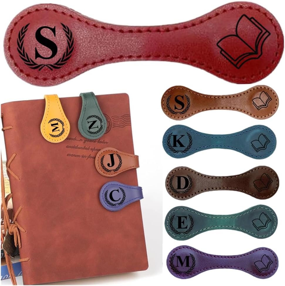 Personlized Magnetic Leather Bookmarks with Initials, Customized Book Marks Clip 26 Letters Bookmark for Reading Women, Men, Kids,Cute Book Markers Meaningful Gift for Book Lovers (Red, S)