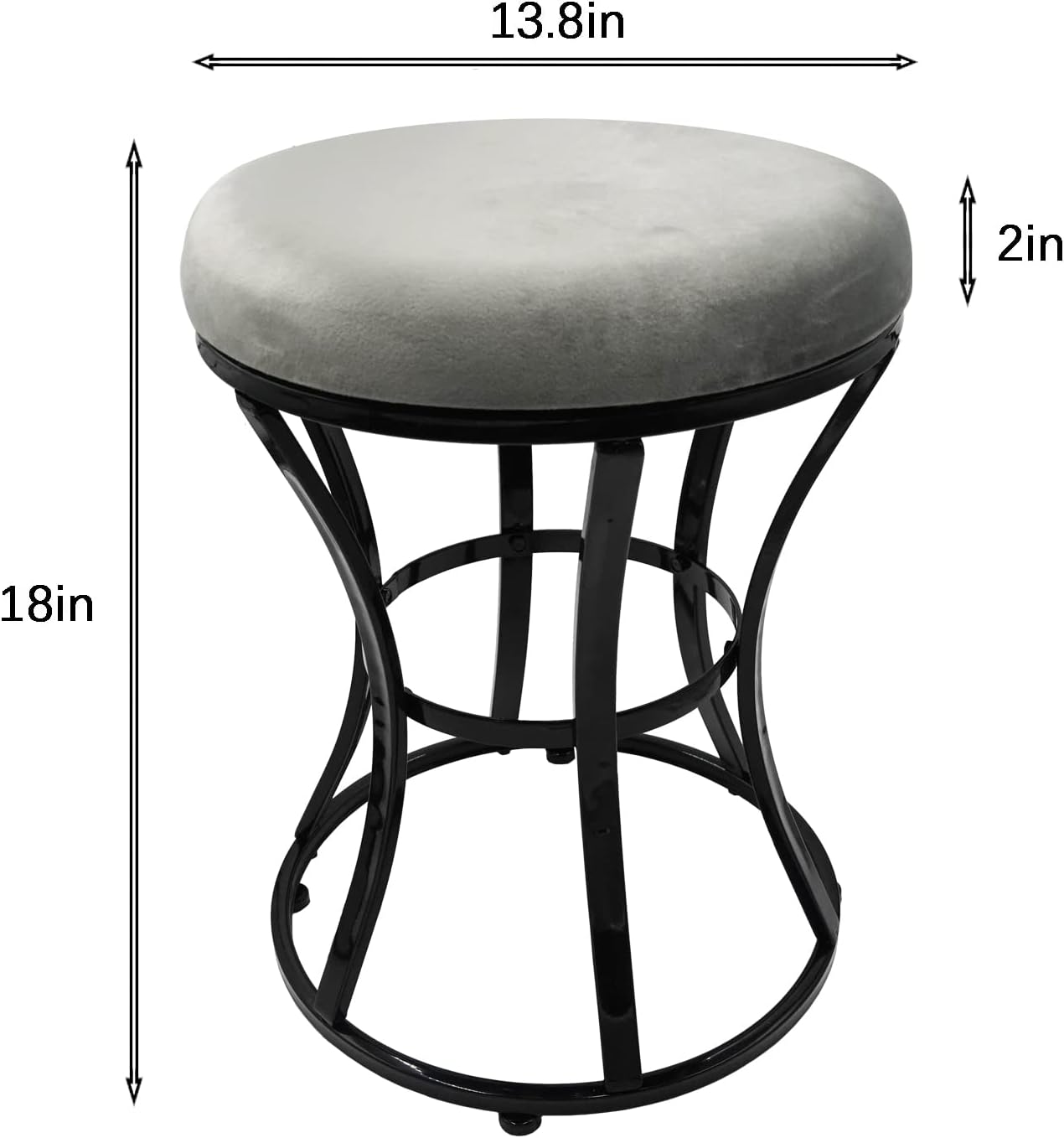 Vanity Stool, Grey Stools for Makeup Room, Round Ottoman Foot Stool, Velvet Footrest Vanity Chair for Bathroom, Bedroom, Living Room Furniture, Entryway, Offices