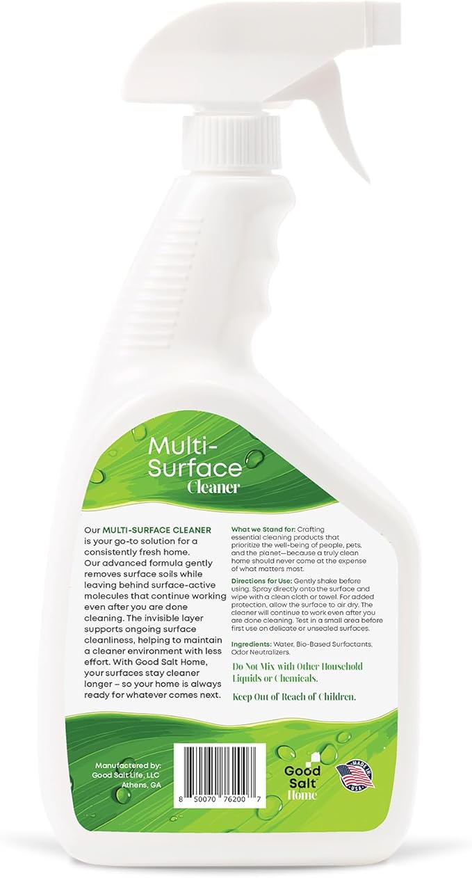 Good Salt Home Multi-Surface Cleaner, Everyday Surface Spray for Home and Workspaces, Continuous Cleaning Action, Made in the USA, 32 Ounce Bottle, 2-Pack