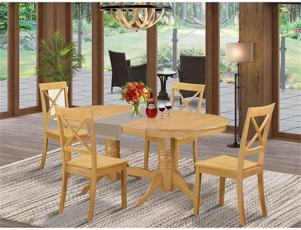 East West Furniture VABO5-OAK-W 5 Piece Kitchen Table & Chairs Set Includes an Oval Dining Table with Butterfly Leaf and 4 Dining Room Chairs, 40x76 Inch, Oak