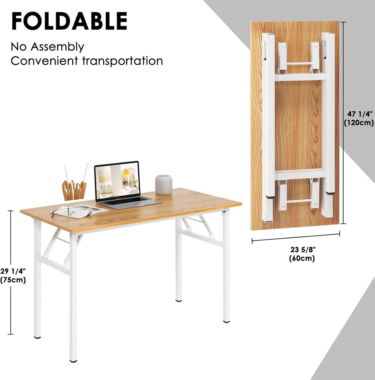 Need Office Computer Desk - 47.2L Sturdy and Heavy Duty Folding Laptop Table,Writing Table/Home Office Desk/Sewing Table,No Assembly Required,Teak&White AC5BW-120-ND