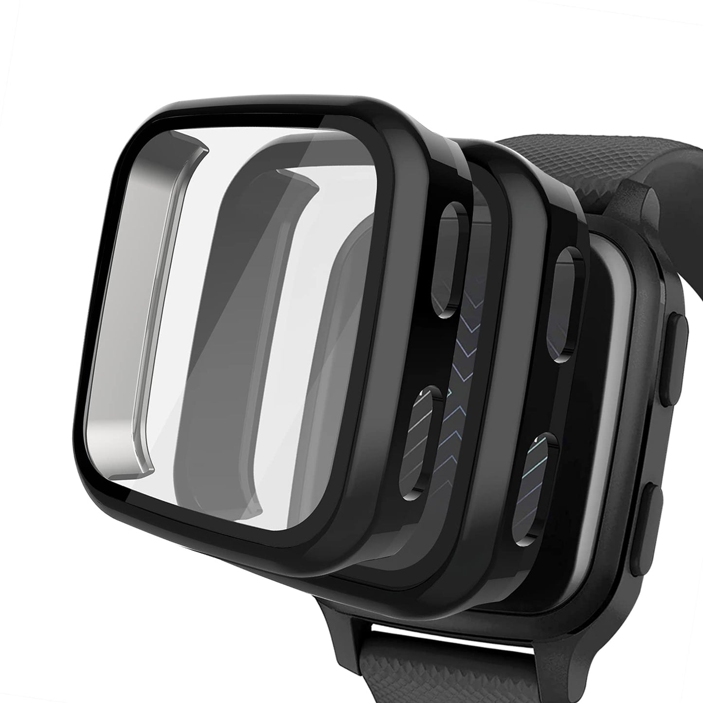 2 Packs Case Compatible With Garmin Venu Sq Screen Protector Built In 9H Tempered Glass, Nahai Hard Pc Cover Bumper All Around A