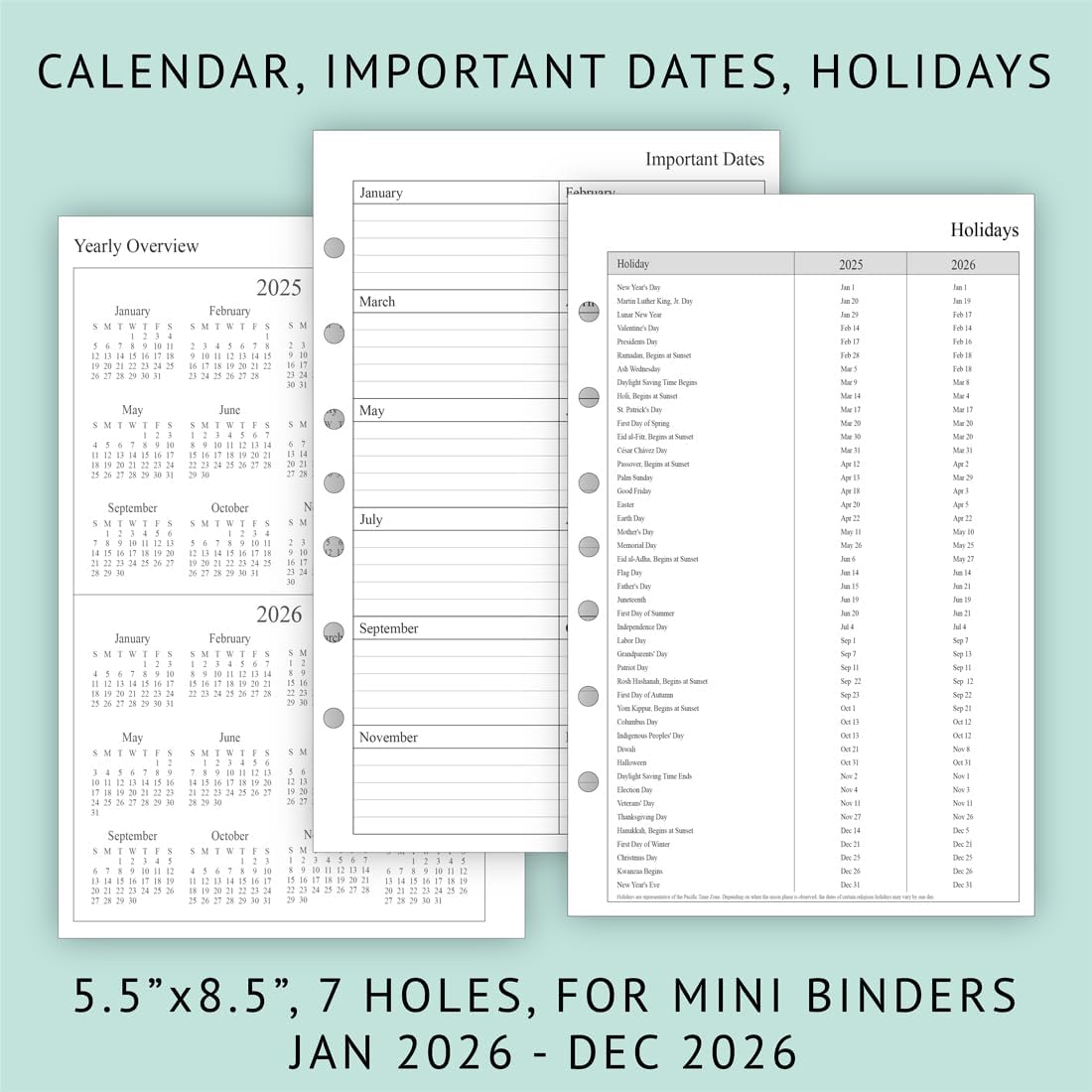 newestor 2026 Weekly & Monthly Planner Refill, 5-1/2" x 8-1/2", Jan 2026 to Dec 2026, 7-Hole Punched for Mini Binders