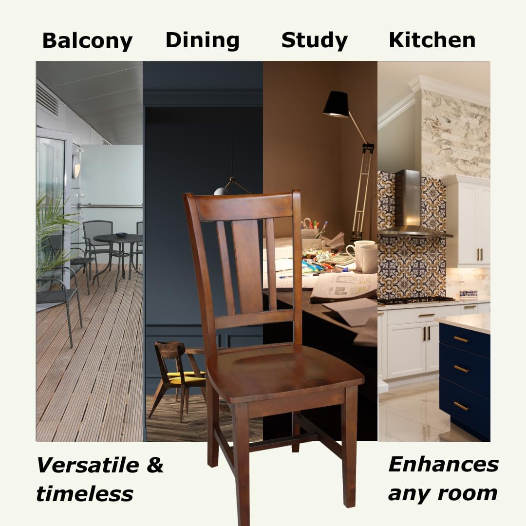 IC International Concepts, Set of Two San Remo SplatBack Dining Chairs, Espresso, 225lbs wt capacity, Solid Real Wood, Sturdy Parawood, Espresso
