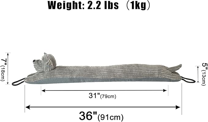 Marwood Under Door Draft Stopper Decorative Wind Stopper 36 inch for Door & Window, Weighted Animal Air Draft Stopper Snake Noise Blocker for Bottom of Door with Hanging Loops - Grey Dog