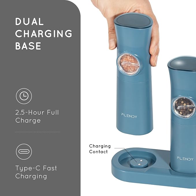 Gravity Electric Salt and Pepper Grinder Set Rechargeable, Automatic Salt and Pepper Grinder Set with USB C Charging Base, Gravity Salt and Pepper Shakers Set Electric