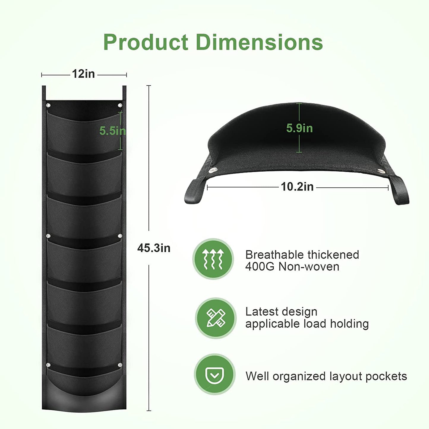 iPower 2-Pack Hanging Vertical Wall Planter 7 Pockets Upgraded Deeper Waterproof Herb Flower Growing Pouch Felt Cloth, for Yard Garden Fence Home, Balcony Office Decoration