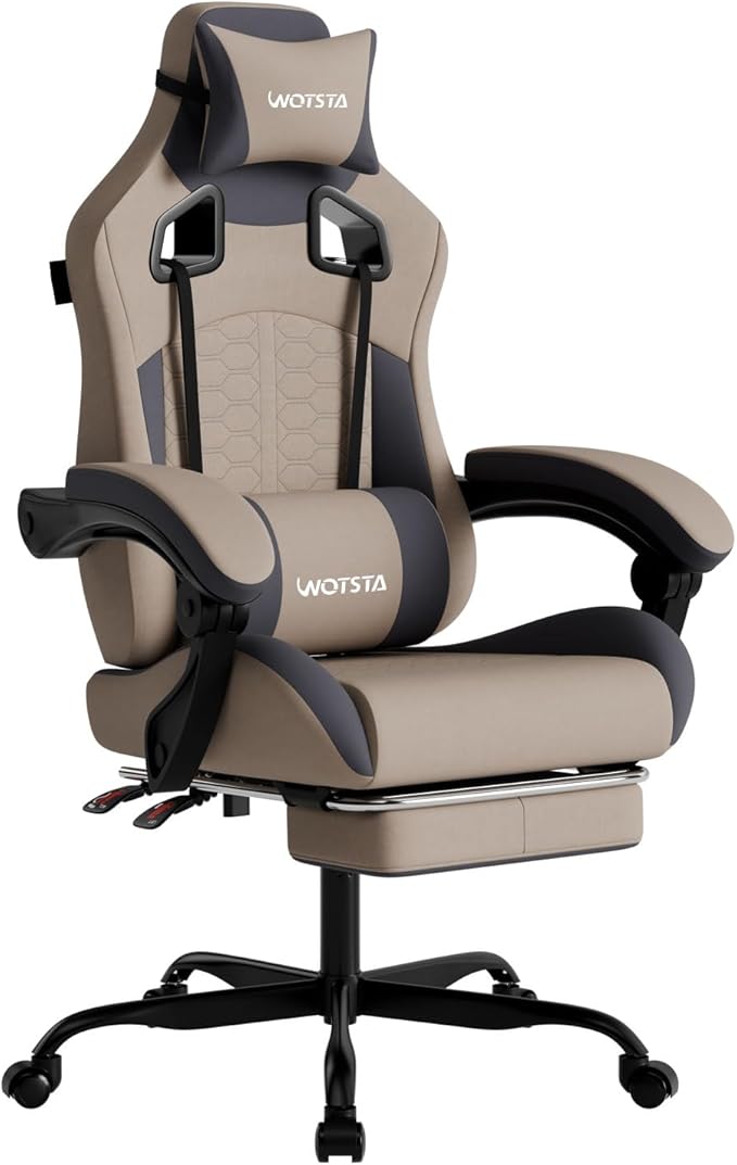 Gaming Chair with Massage,Ergonomic PC Gaming Chair with Footrest Comfortable Headrest and Lumbar Support, High Back, 300LBS (Grey)