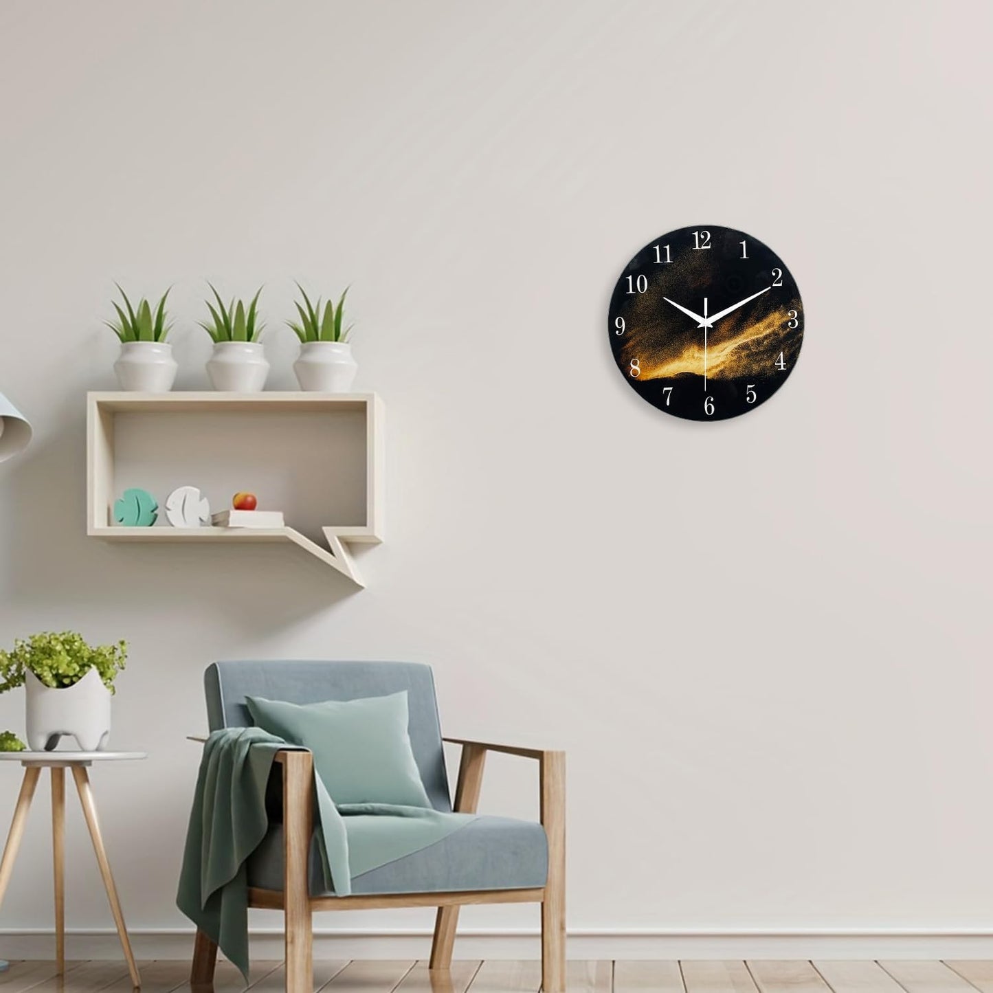 Black and Gold Modern Wall Clocks Battery Operated 12 Inch Silent Wall Clock Non Ticking Glass Wall Clock for Living Room