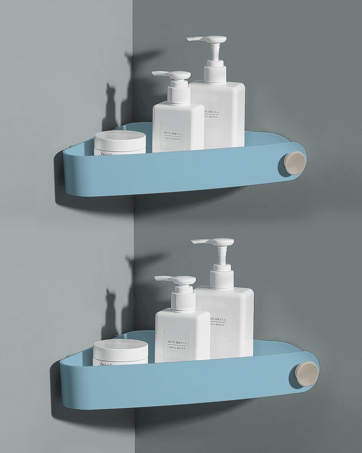 Sotfamily Shower Caddy Corner, 2 Pack Adhesive Corner Shower Shelves for Bathroom Organizers and Storage, Rust Free Plastic Rack for Bathroom Accessories & Decor, Light Blue