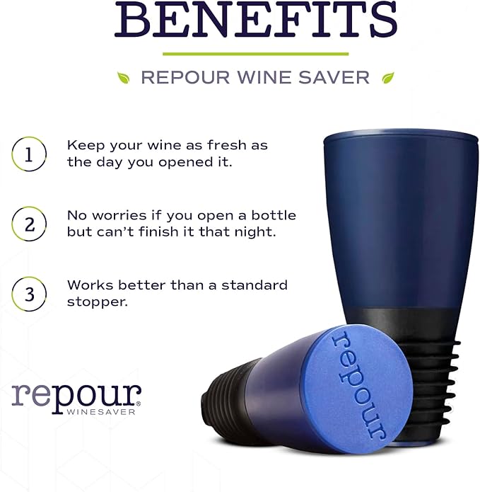 Repour Wine Saver and Stopper - Removes Oxygen, Preserving and Keeping Wine As Fresh As The Day The Bottle Was Opened - 4-Pack - Black