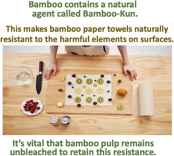 100% Bamboo Paper Towels, Tree-Free, Chemical-Free, Lint-Free, Durable, Absorbent, Select-a-Size 2-Ply, 90 Sheets Per Roll. (PT 6 Rolls)