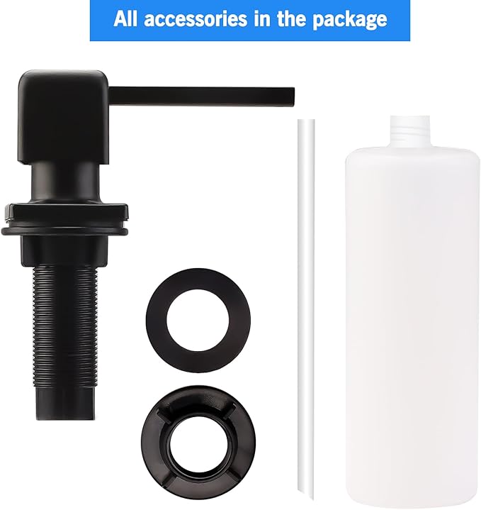 Bulit in Soap Dispenser Matte Black, Soap Dispenser for Kitchen Sink with 17 OZ Above The Sink Refillable Bottle Countertop Pump, Stainless Steel Pump Head Design