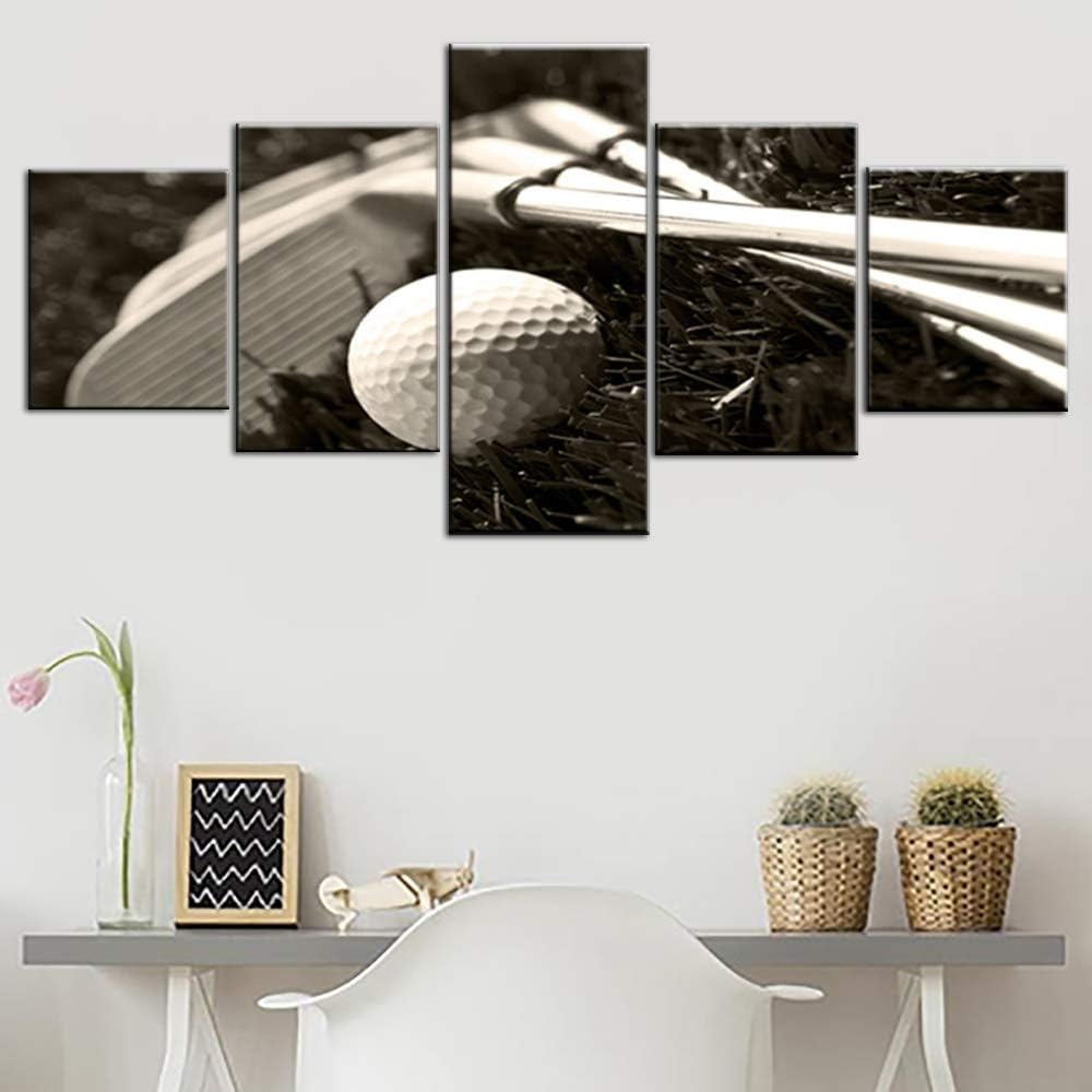 Golf Pictures Golfing Sport Wall Art for Living Room Multi Panel Prints on Canvas Black and White Artwork Landscape Paintings Modern Home Decor Wooden Framed Gallery-Wrapped Ready to Hang(50''Wx24''H)