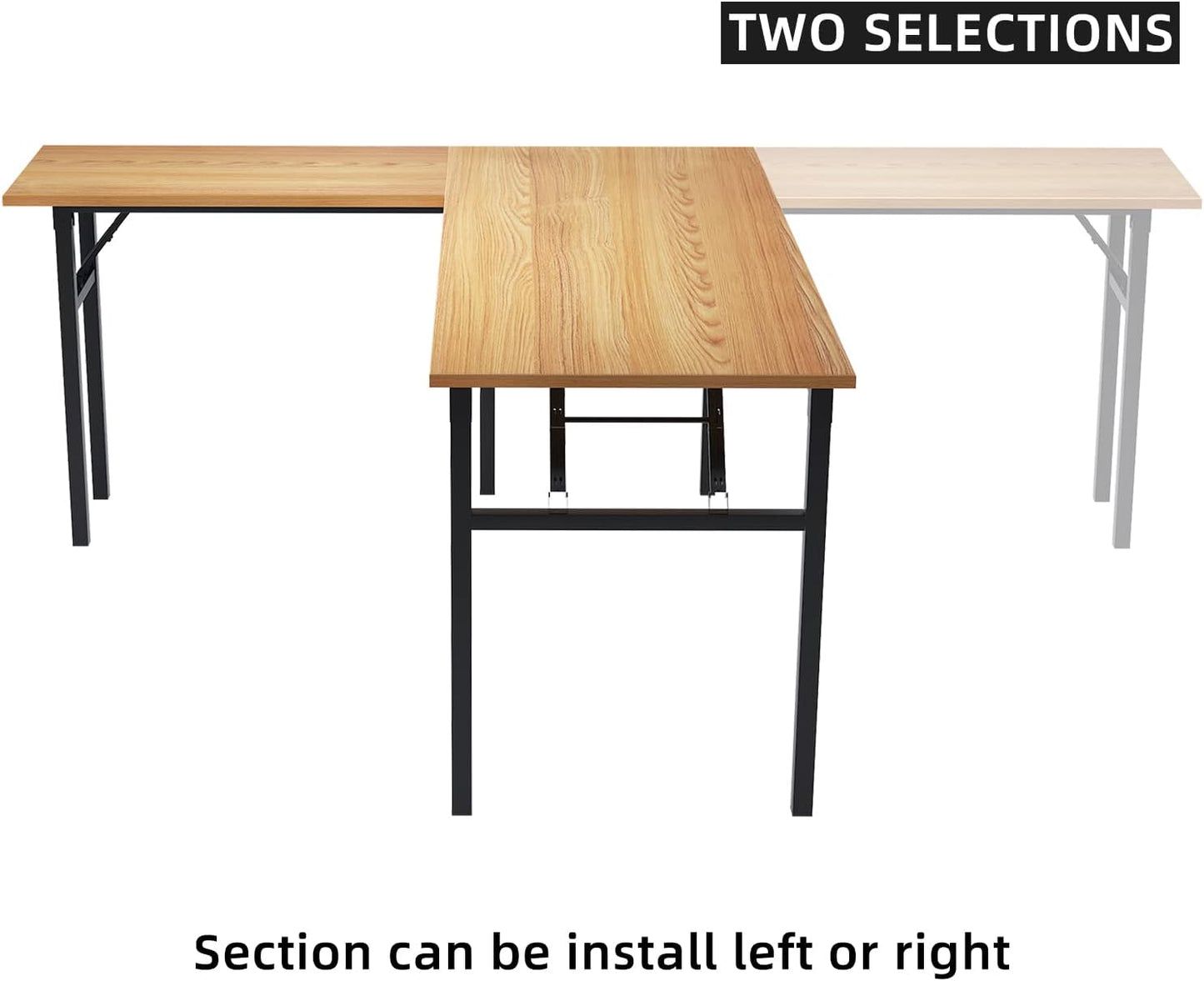DlandHome Reversible L-Shaped Desk Large Corner Desk Folding Table Computer Desk Home Office Table Computer Workstation,Teak Black-N