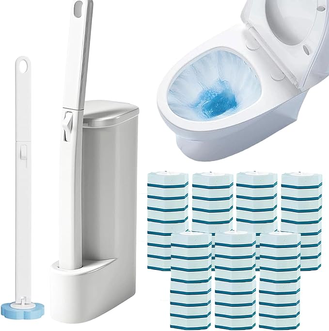 Disposable Toilet Cleaning System, 15.7'' Extended Handle Toilet Bowl Cleaner Wand, Wall Mounted Toilets Brush Holder & Refills Set, Toilets Cleaning Tool for Bathroom (56, Ocean)