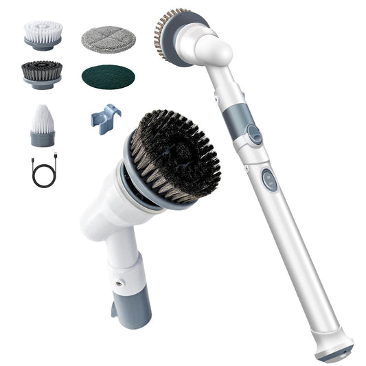 Electric Spin Scrubber,Wire Brush,Waterproof Spin Scrubber with Long Handle, Powerful Motor Cordless Cleaning Brush, Grill Cleaning Brush with Multiple Heads for Sink, Stove, Cabinets, and Kitchen