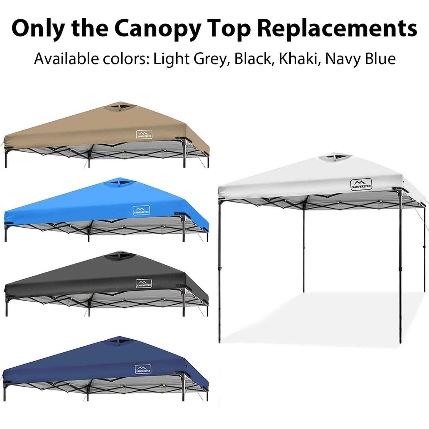 KAMPKEEPER Replacement Top Pop Up Canopy Tent Cover Roof with Air Vent and Adjustable Elastic Strap, Polyester UV Waterproof for Outdoor Garden Patio Sun Shade(Top Only) (Light Gray, 10x10FT)