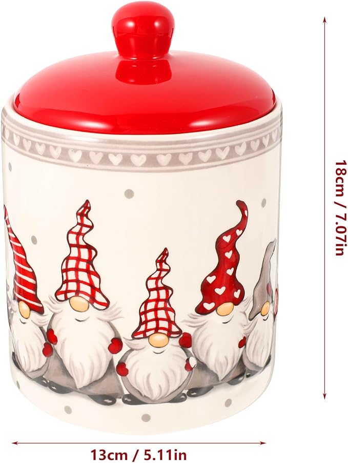 Angoily Cookie Jar, Christmas Gnome Candy Jar with Lids, Ceramic Treat Container Tea Can for Holiday Christmas Decoration Living Room Centerpieces