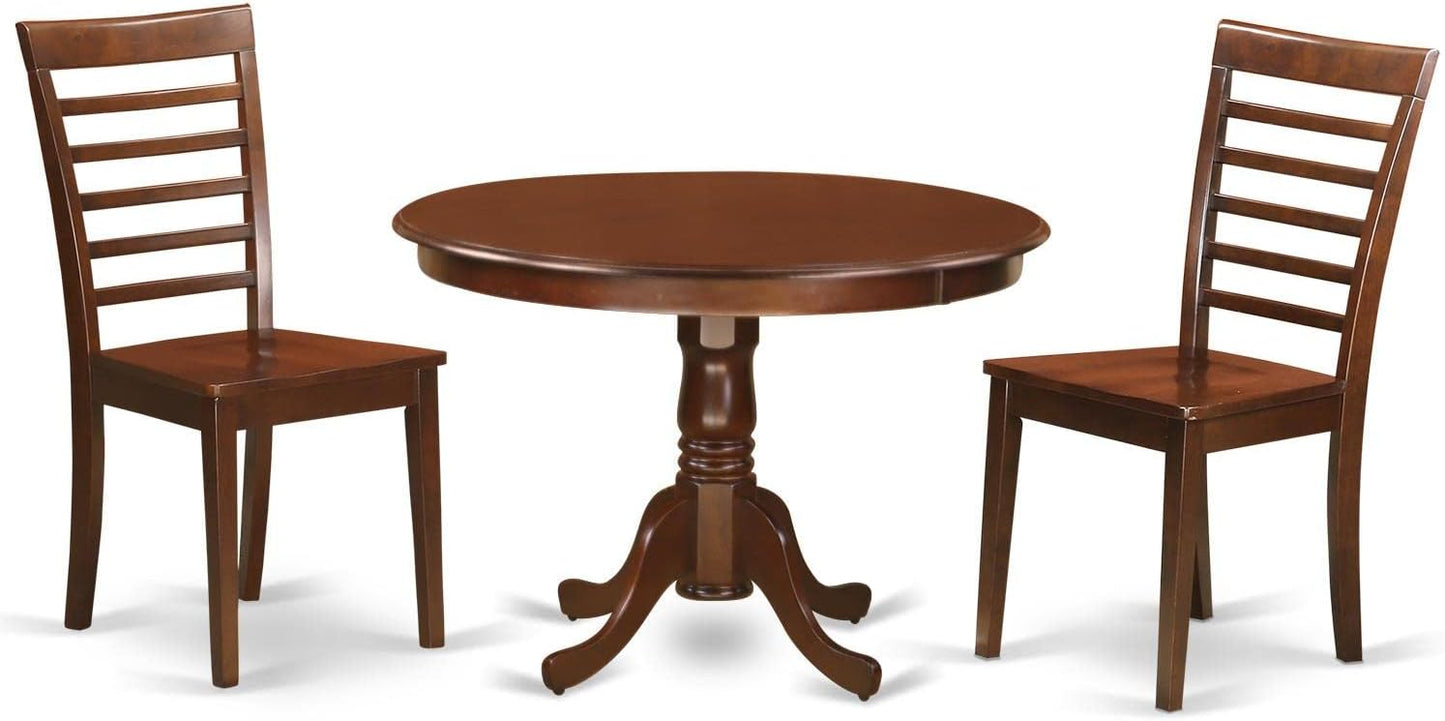 East West Furniture HLML3-MAH-W 3 Piece Dinette Set for Small Spaces Contains a Round Dining Table with Pedestal and 2 Dining Chairs, 42x42 Inch, Mahogany