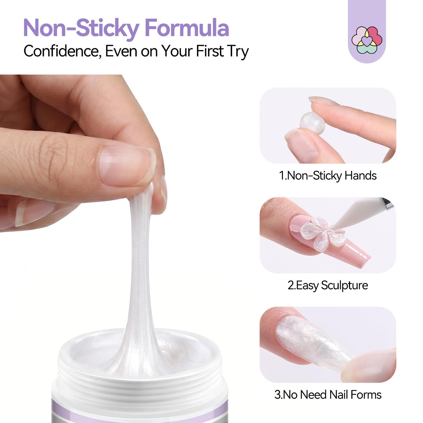 SAVILAND Non-Sticky Solid Builder Nail Gel Kit: HEMA-Free Sculpting Gels for Nail Art with Sequins Sculpture Pen for 3D Gel Nails Art Carving Extension Overlays Starters DIY Home Satin White 2.02oz