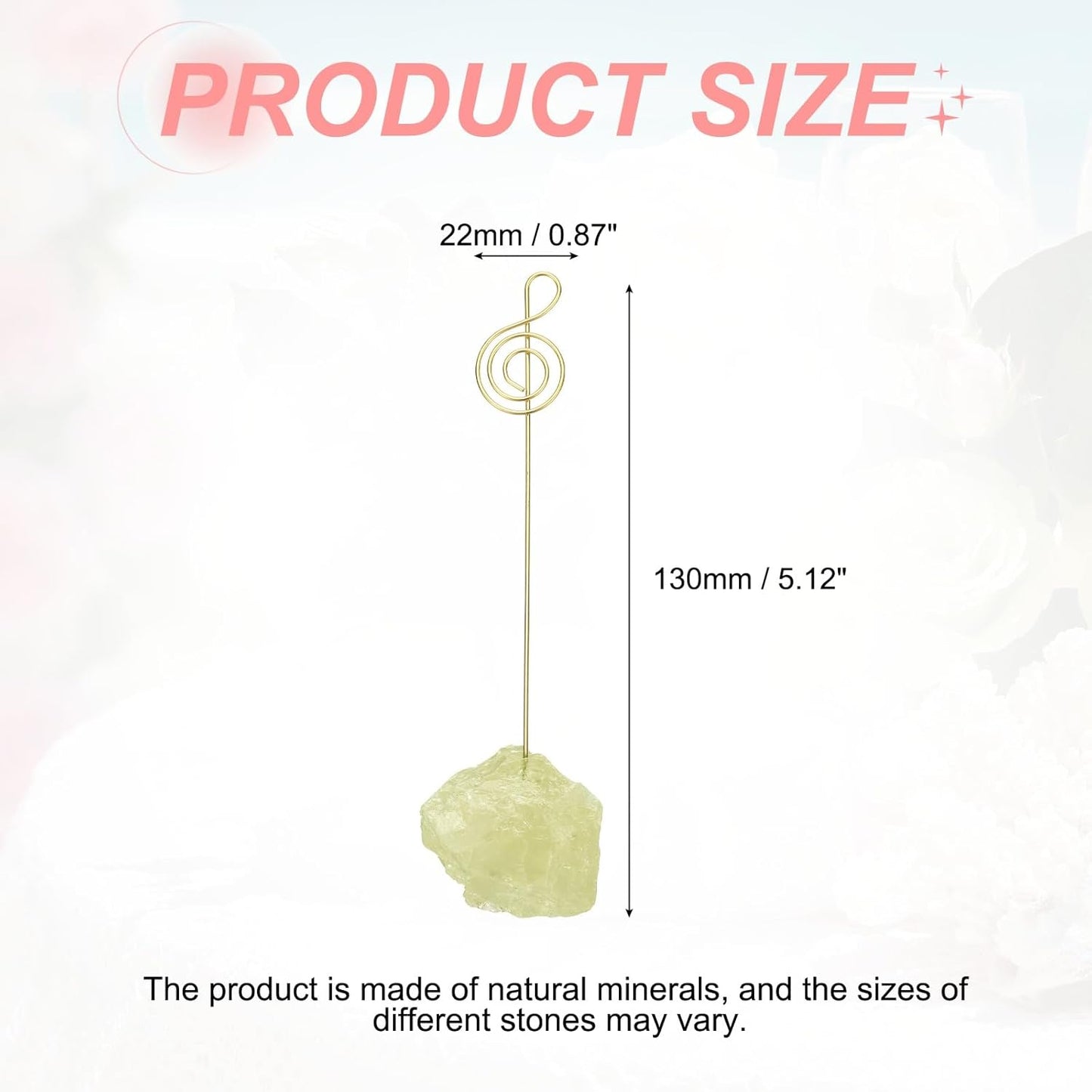 PATIKIL Table Number Holder, 1Pcs Photo Clip Holders Crystal Stone Quartz Desk Card Holder Raw Musical Note Shape Iron Memo Note Photo Stand for Wedding Party Home Office Decor, Yellow
