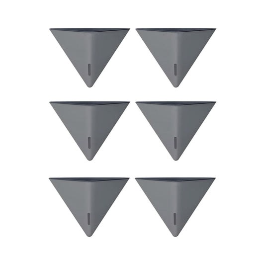 LaLaGreen Bundle - 12" x 6 Pack Gray Large Self Watering Wall Hanging Planters for Indoor Plants Gray Wall Mount Triangle Geometric Flower Vase Pot Black Metal Hanger Living Wall Decor